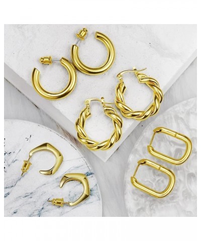 8-10 Pairs Delicate Gold Silver Hoop Earrings Set for Women, 14K Gold Plated Lightweight Hypoallergenic Thick Open Twisted Hu...