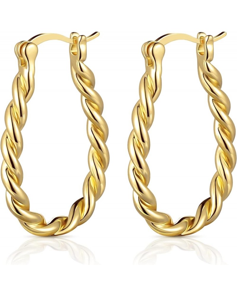 Gold Hoop Earrings for Women, 14K Gold Plated Lightweight Chunky Twisted Huggie Hoop Earrings Set for Gift Style A $7.07 Earr...