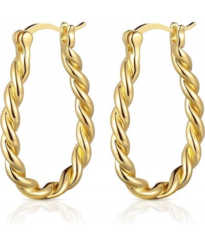 Gold Hoop Earrings for Women, 14K Gold Plated Lightweight Chunky Twisted Huggie Hoop Earrings Set for Gift Style A $7.07 Earr...