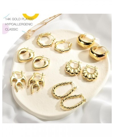 Gold Hoop Earrings for Women, 14K Gold Plated Lightweight Chunky Twisted Huggie Hoop Earrings Set for Gift Style A $7.07 Earr...