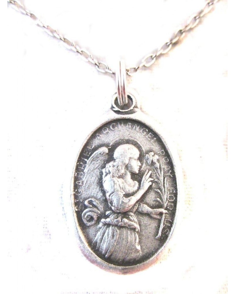 Silver Tone St Gabriel The Archangel Medal Pendant Necklace Ladies 20 inch Chain $8.80 Necklaces