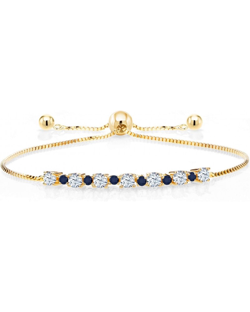 18K Yellow Gold Plated Silver White Created Sapphire and Blue Sapphire Tennis Bracelet for Women (1.09 Cttw, Gemstone Birthst...