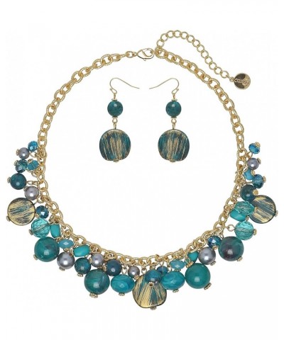 Women's Beaded Strand Statement Necklace Beads Collar N0002-Deep Teal $11.76 Necklaces