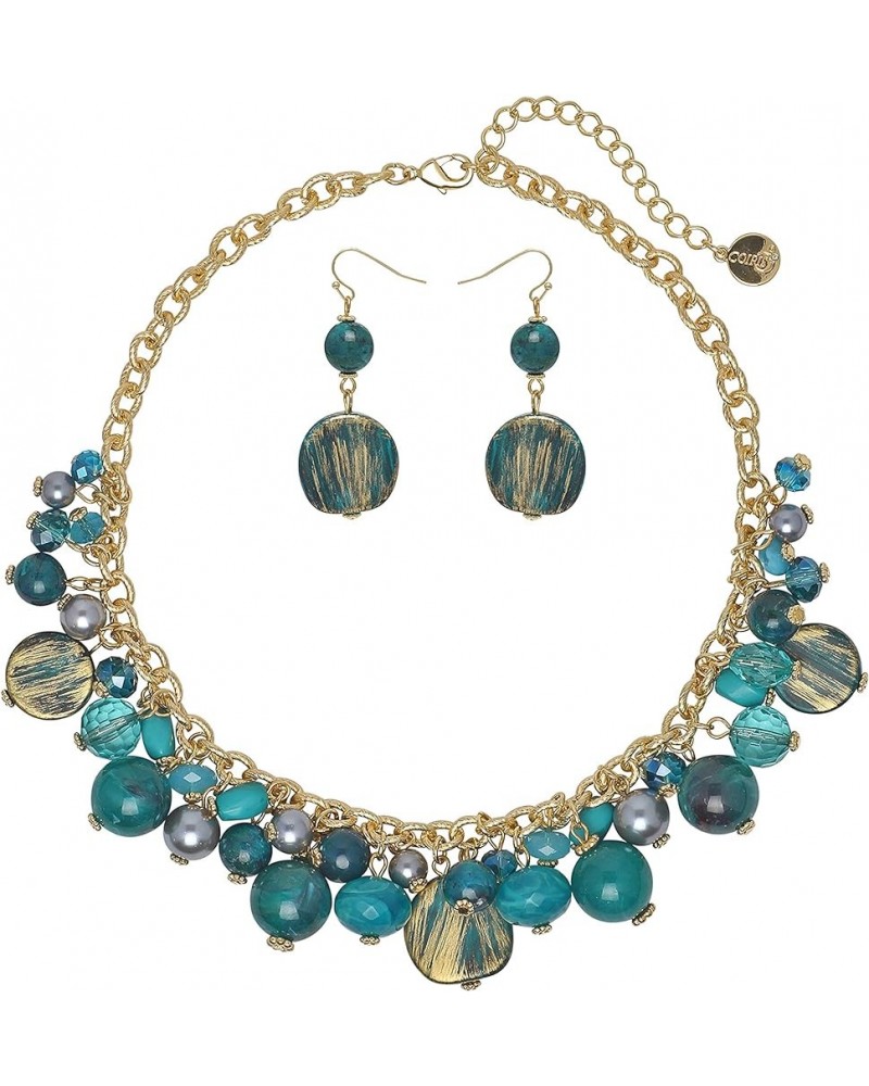 Women's Beaded Strand Statement Necklace Beads Collar N0002-Deep Teal $11.76 Necklaces