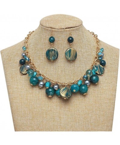 Women's Beaded Strand Statement Necklace Beads Collar N0002-Deep Teal $11.76 Necklaces