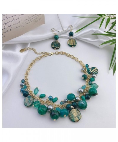 Women's Beaded Strand Statement Necklace Beads Collar N0002-Deep Teal $11.76 Necklaces