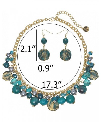 Women's Beaded Strand Statement Necklace Beads Collar N0002-Deep Teal $11.76 Necklaces