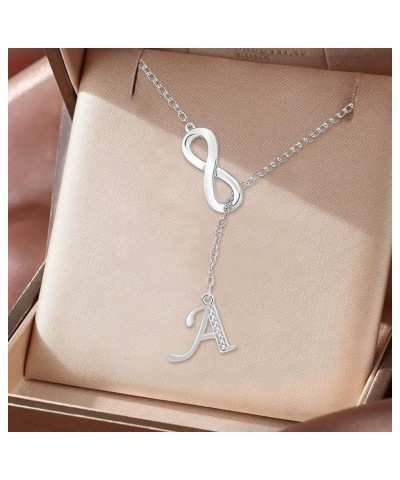 8 Shaped Tassel Silver Initial Necklace for Women Silver Necklaces for Women A Z 26 Alphabet Initial Necklaces for Teen Girls...