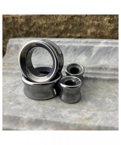 Pair of Concave Hematite Stone Double Flare Tunnels (STN-695) 0g (8mm) $10.65 Body Jewelry