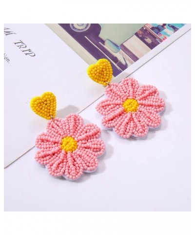 Flower Earrings Beaded Cute Daisy Heart Dangle Earrings Boho Spring Summer Flower Drop Dangling Earrings Handmade Statement P...