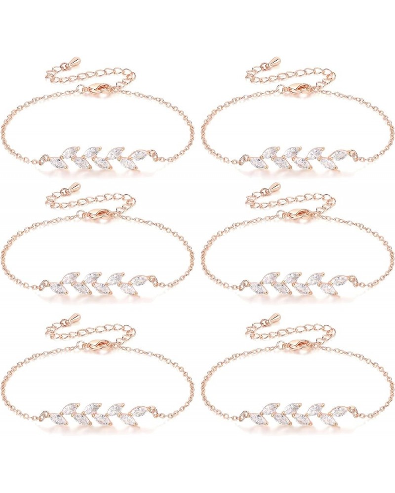 Bridesmaid Proposal Gifts, Bracelet Gifts 6 Pcs Bridesmaids Bracelets Dainty Bracelets with Tiny Cubic Zirconia Leaf Adjustab...