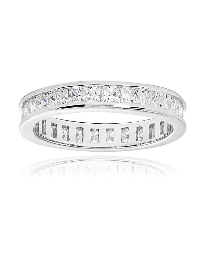 925 Sterling Silver 2mm 3mm 4mm Princess-Cut Cubic Zirconia Channel Set Eternity Band Ring for Women Teen Girls | Silver, Yel...