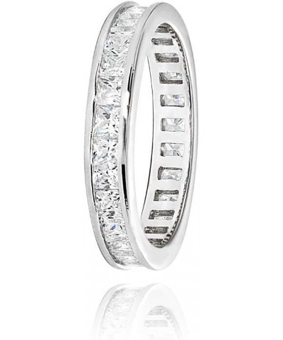 925 Sterling Silver 2mm 3mm 4mm Princess-Cut Cubic Zirconia Channel Set Eternity Band Ring for Women Teen Girls | Silver, Yel...