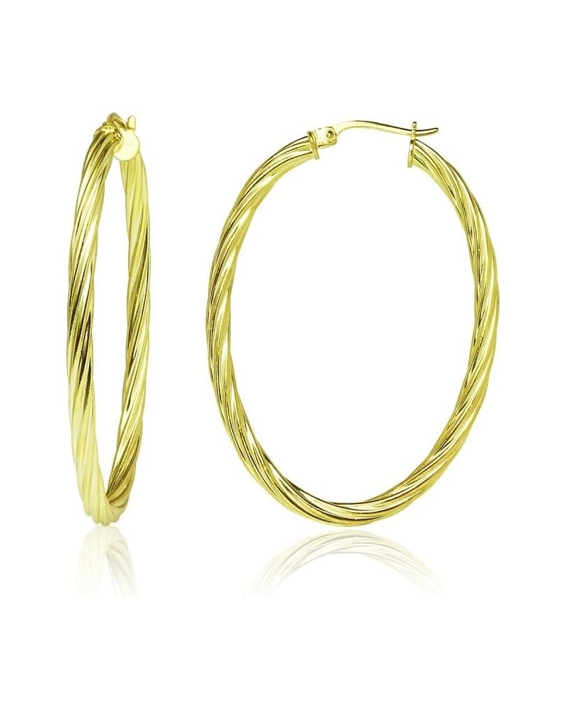 Sterling Silver 3mm Oval Twist Hoop Earrings, Choose Size and Color 30mm-Yellow $17.69 Earrings