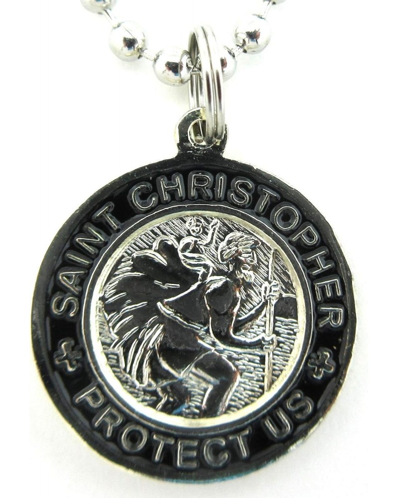 St. Christopher Surf Medal Necklace Pendant, Protector of Travel sv/bk Silver/Black Small $8.78 Necklaces