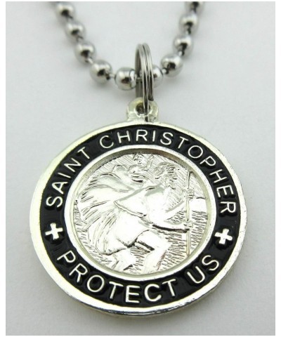 St. Christopher Surf Medal Necklace Pendant, Protector of Travel sv/bk Silver/Black Small $8.78 Necklaces