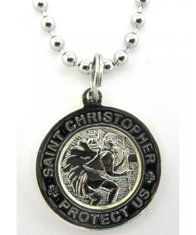 St. Christopher Surf Medal Necklace Pendant, Protector of Travel sv/bk Silver/Black Small $8.78 Necklaces