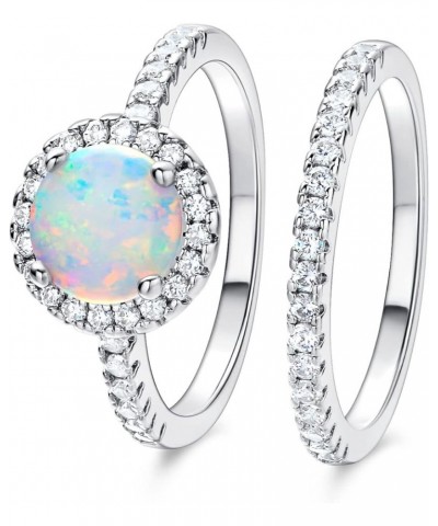 Opal Engagement Halo Ring for Women Created Opal Cubic Zirconia 2 in 1 Rings Set 18k White Gold Plated Round CZ Promise Ring ...