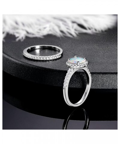 Opal Engagement Halo Ring for Women Created Opal Cubic Zirconia 2 in 1 Rings Set 18k White Gold Plated Round CZ Promise Ring ...