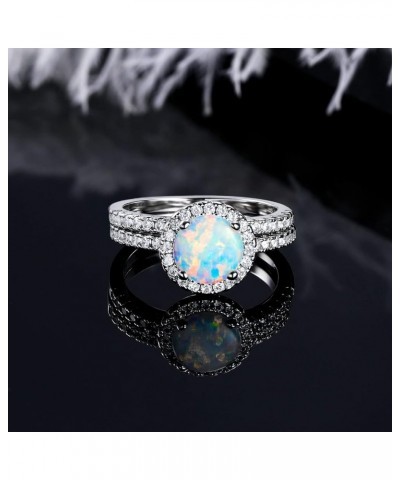 Opal Engagement Halo Ring for Women Created Opal Cubic Zirconia 2 in 1 Rings Set 18k White Gold Plated Round CZ Promise Ring ...