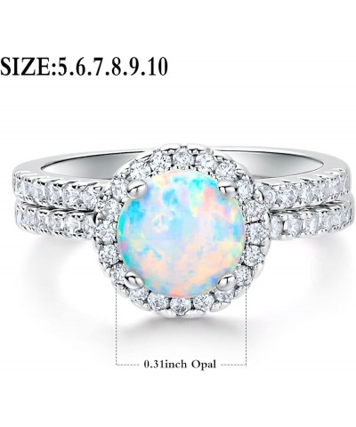 Opal Engagement Halo Ring for Women Created Opal Cubic Zirconia 2 in 1 Rings Set 18k White Gold Plated Round CZ Promise Ring ...