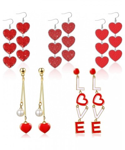 5 Pairs Valentine's Day Earrings Red Heart Dangle Drop Earrings Love Heart Earrings for Women Girlfriend Mom Birthday Gift $5...