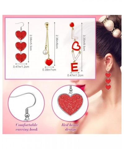 5 Pairs Valentine's Day Earrings Red Heart Dangle Drop Earrings Love Heart Earrings for Women Girlfriend Mom Birthday Gift $5...