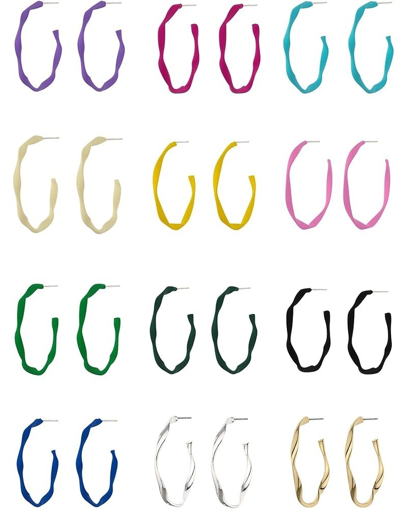 10 Pairs of Earrings for Women, Y2K Colorful Stud Earring, Small Tube Hoop and Twist Chunky Hoop Earring Statement Jewelry Gi...