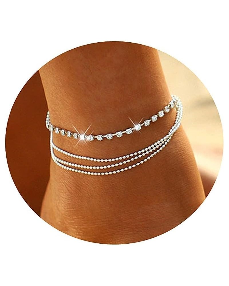 Layered Ankle Bracelets for Women 18K Gold Anklets for Women Stainless Steel Waterproof Cuban Link Anklets Set Stackable Ankl...