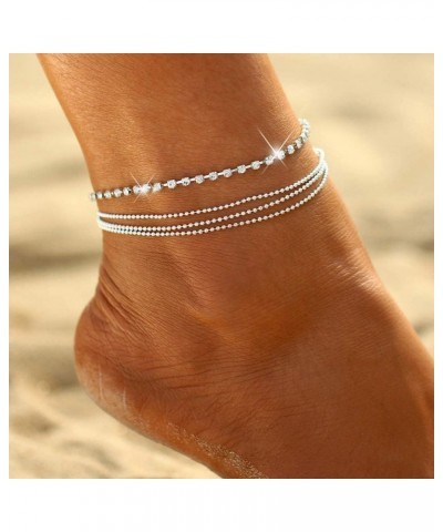 Layered Ankle Bracelets for Women 18K Gold Anklets for Women Stainless Steel Waterproof Cuban Link Anklets Set Stackable Ankl...