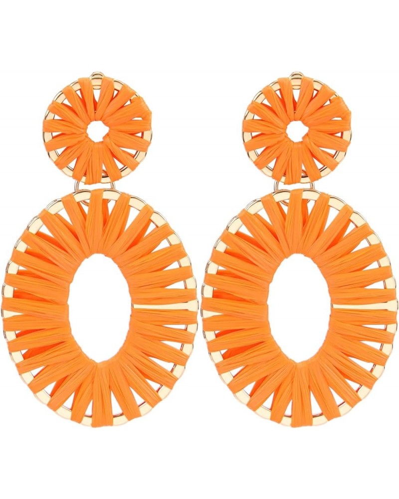 Raffia Tassel Hoop Drop Earrings Handmade Fashion Statement Jewelry for Women Girls Orange $10.19 Earrings