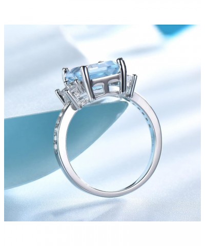 Aquamarine Ring 925 Sterling Silver Emerald Cut 7 * 9MM Sky Blue Aquamarine and White Moissanite Aquamarine Engagement Rings ...