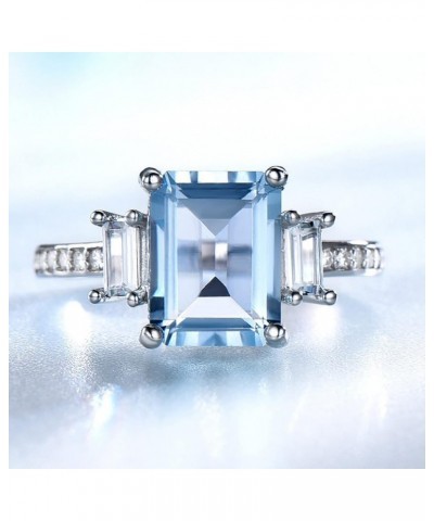 Aquamarine Ring 925 Sterling Silver Emerald Cut 7 * 9MM Sky Blue Aquamarine and White Moissanite Aquamarine Engagement Rings ...