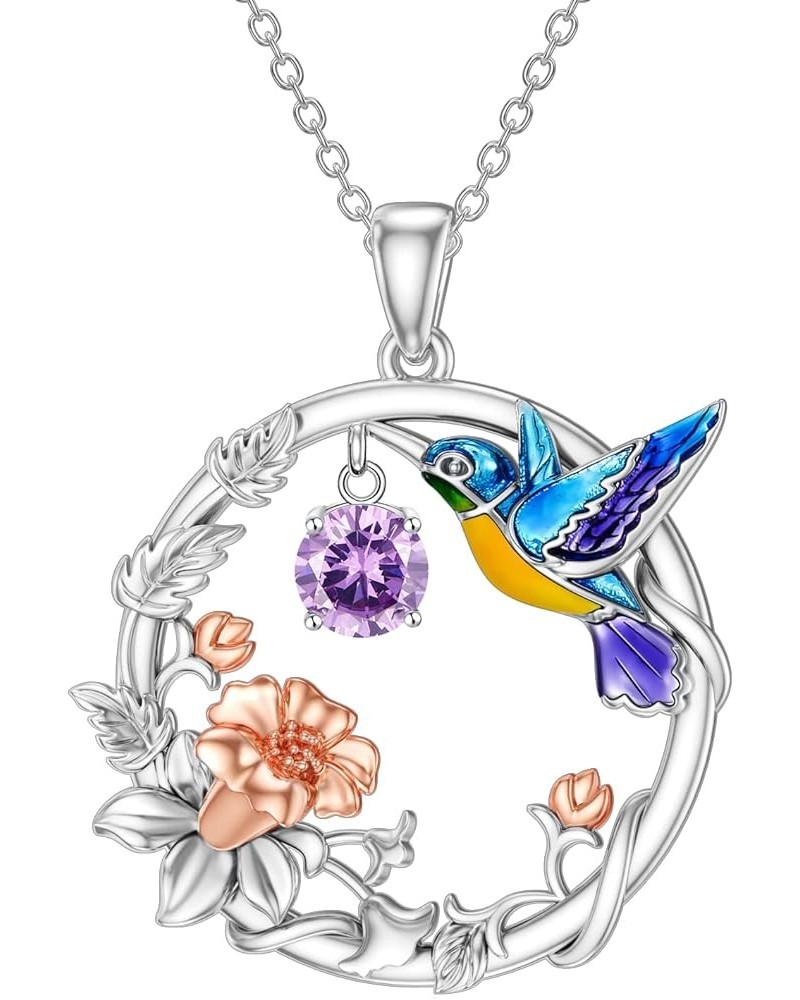 Hummingbird Necklace Sterling Silver Hummingbird Pendant Necklaces with Synthetic Birthstone Hummingbird Jewelry Gift for Wom...