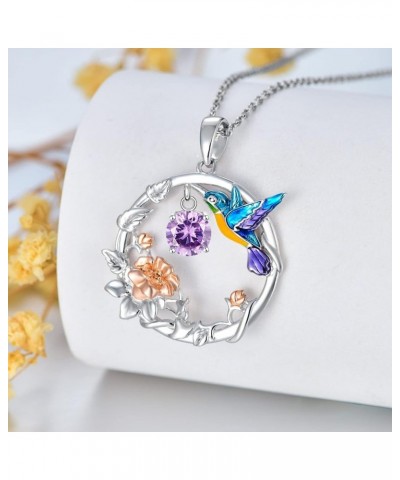 Hummingbird Necklace Sterling Silver Hummingbird Pendant Necklaces with Synthetic Birthstone Hummingbird Jewelry Gift for Wom...