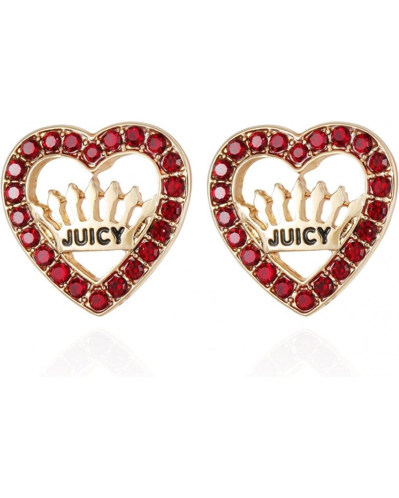 Goldtone and Pave Red Rhinestone Heart Stud Earrings $9.90 Earrings