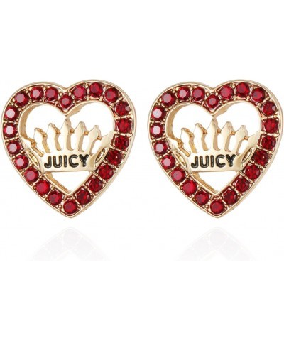 Goldtone and Pave Red Rhinestone Heart Stud Earrings $9.90 Earrings