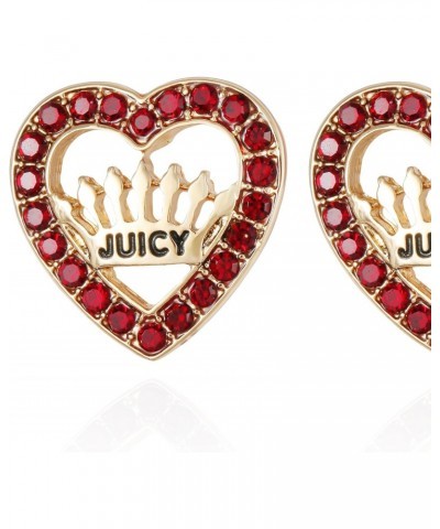 Goldtone and Pave Red Rhinestone Heart Stud Earrings $9.90 Earrings