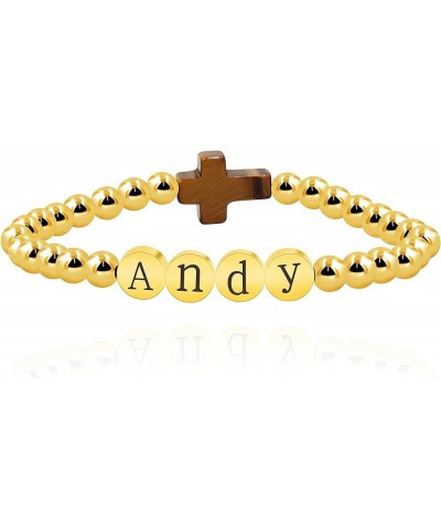 Black Agate Side Cross Bracelet Mustard Seed Charms, Personalized Letter A-Z Tiger's Eye Bangle Y944 Customized Letter-Yellow...