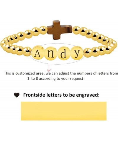 Black Agate Side Cross Bracelet Mustard Seed Charms, Personalized Letter A-Z Tiger's Eye Bangle Y944 Customized Letter-Yellow...