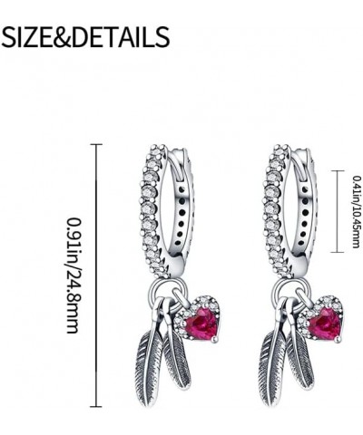 925 Sterling Silver Hoop Earrings,Colorful Cubic Zirconia Pink Flower Dangle Drop Earrings Hypoallergenic Huggie Earrings for...