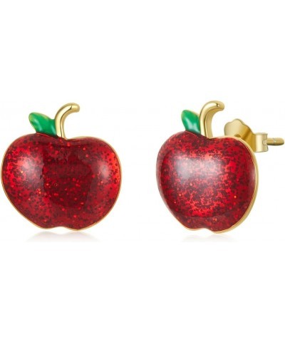 Red Apple Stud Earrings for Women Girls 925 Sterling Silver Christmas Earrings Tiny Fruit Studs Back to School Earrings Xmas ...