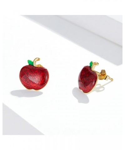 Red Apple Stud Earrings for Women Girls 925 Sterling Silver Christmas Earrings Tiny Fruit Studs Back to School Earrings Xmas ...