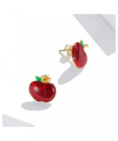 Red Apple Stud Earrings for Women Girls 925 Sterling Silver Christmas Earrings Tiny Fruit Studs Back to School Earrings Xmas ...