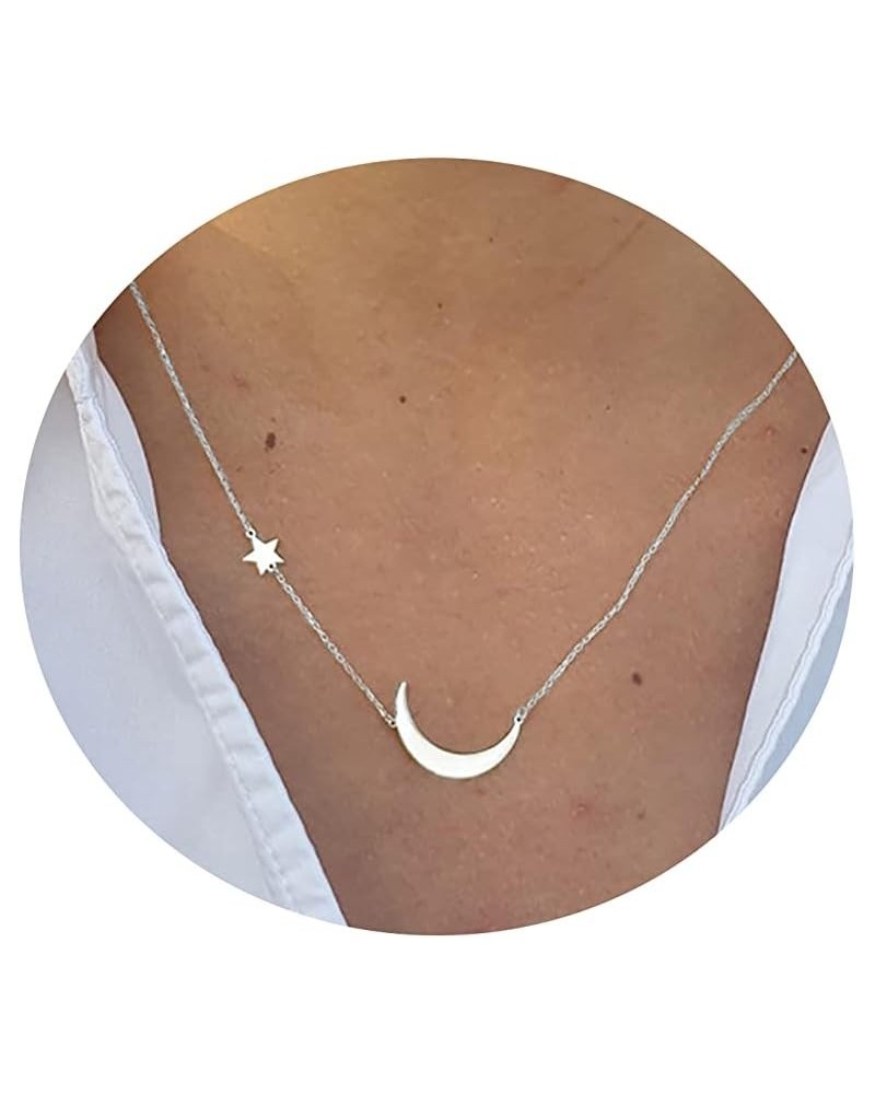 Dainty Moon and Star Pendant Necklace for Women 14K Gold Crescent Moon Long Necklace Delicate Tiny Star Charm Necklace Minima...