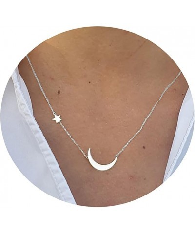 Dainty Moon and Star Pendant Necklace for Women 14K Gold Crescent Moon Long Necklace Delicate Tiny Star Charm Necklace Minima...