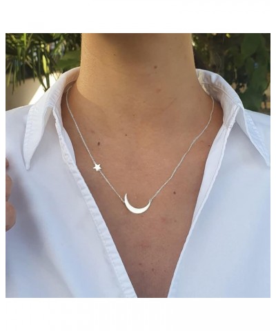 Dainty Moon and Star Pendant Necklace for Women 14K Gold Crescent Moon Long Necklace Delicate Tiny Star Charm Necklace Minima...