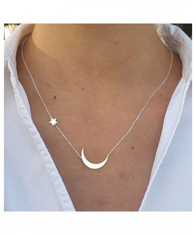 Dainty Moon and Star Pendant Necklace for Women 14K Gold Crescent Moon Long Necklace Delicate Tiny Star Charm Necklace Minima...