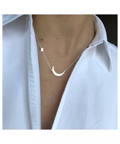 Dainty Moon and Star Pendant Necklace for Women 14K Gold Crescent Moon Long Necklace Delicate Tiny Star Charm Necklace Minima...