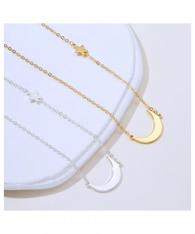 Dainty Moon and Star Pendant Necklace for Women 14K Gold Crescent Moon Long Necklace Delicate Tiny Star Charm Necklace Minima...